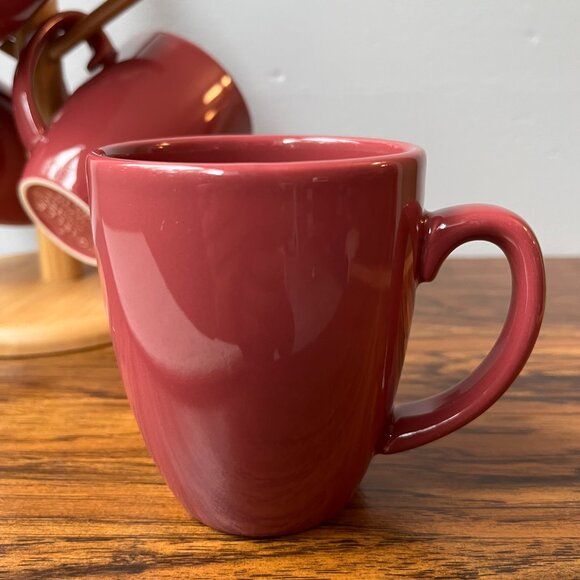 4 Stoneware Coffee Mugs Corelle Coordinates Burgundy Berry Solid Red 12 oz - Picture 5 of 13